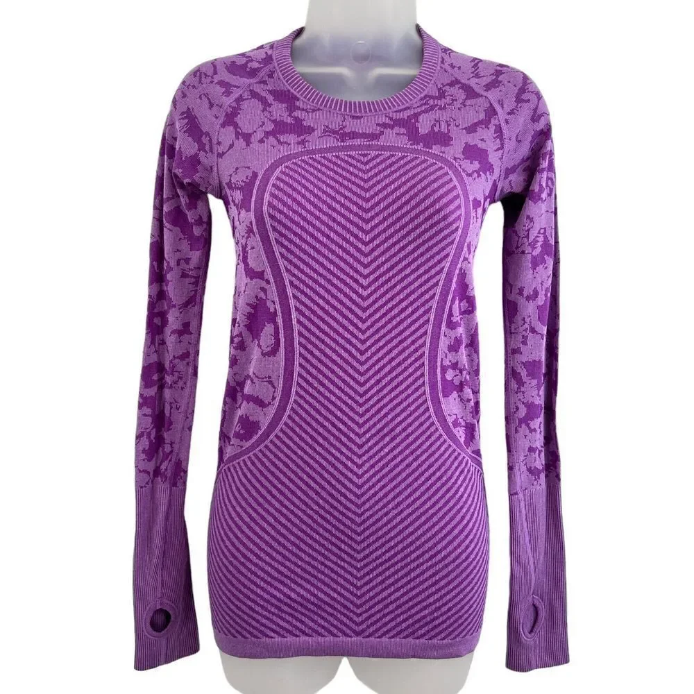 Lululemon Swiftly Tech Long Sleeve Top Women's Size 4 Purple Camo Running Yoga